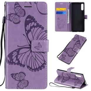 For Sony Xperia L4 3D Butterflies Embossing Pattern Horizontal Flip Leather Case with Holder & Card Slot & Wallet(Purple)