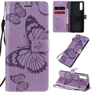 For Sony Xperia 10 II 3D Butterflies Embossing Pattern Horizontal Flip Leather Case with Holder & Card Slot & Wallet(Purple)