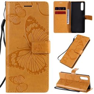 For Sony Xperia 10 II 3D Butterflies Embossing Pattern Horizontal Flip Leather Case with Holder & Card Slot & Wallet(Yellow)