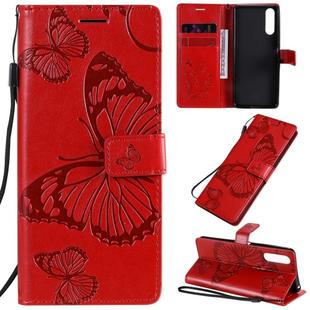 For Sony Xperia 10 II 3D Butterflies Embossing Pattern Horizontal Flip Leather Case with Holder & Card Slot & Wallet(Red)