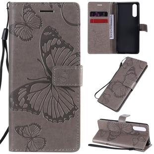 For Sony Xperia 10 II 3D Butterflies Embossing Pattern Horizontal Flip Leather Case with Holder & Card Slot & Wallet(Grey)