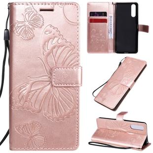For Sony Xperia 10 II 3D Butterflies Embossing Pattern Horizontal Flip Leather Case with Holder & Card Slot & Wallet(Rose Gold)