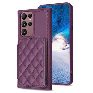 For Samsung Galaxy S22 Ultra 5G BF25 Square Plaid Card Bag Holder Phone Case(Dark Purple)