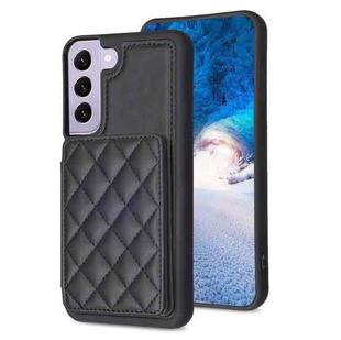 For Samsung Galaxy S22 5G BF25 Square Plaid Card Bag Holder Phone Case(Black)