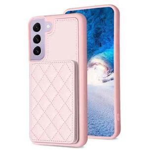 For Samsung Galaxy S22 5G BF25 Square Plaid Card Bag Holder Phone Case(Pink)