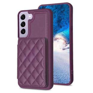 For Samsung Galaxy S21 FE 5G BF25 Square Plaid Card Bag Holder Phone Case(Dark Purple)