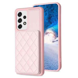 For Samsung Galaxy A52 5G / 4G  BF25 Square Plaid Card Bag Holder Phone Case(Pink)