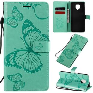 For Xiaomi Redmi Note 9 Pro 3D Butterflies Embossing Pattern Horizontal Flip Leather Case with Holder & Card Slot & Wallet(Green)