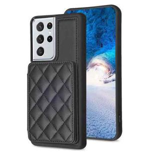 For Samsung Galaxy S21 Ultra 5G BF25 Square Plaid Card Bag Holder Phone Case(Black)