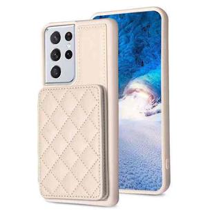 For Samsung Galaxy S21 Ultra 5G BF25 Square Plaid Card Bag Holder Phone Case(Beige)