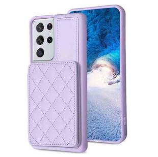 For Samsung Galaxy S21 Ultra 5G BF25 Square Plaid Card Bag Holder Phone Case(Purple)