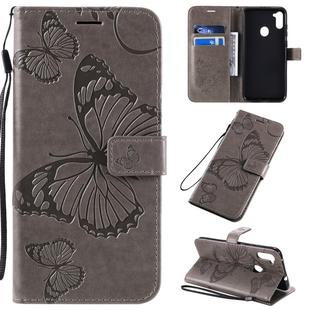 For Samsung Galaxy A11 3D Butterflies Embossing Pattern Horizontal Flip Leather Case with Holder & Card Slot & Wallet(Grey)