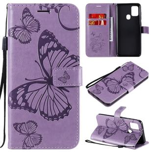 For Samsung Galaxy A21s 3D Butterflies Embossing Pattern Horizontal Flip Leather Case with Holder & Card Slot & Wallet(Purple)