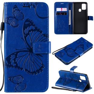 For Samsung Galaxy A21s 3D Butterflies Embossing Pattern Horizontal Flip Leather Case with Holder & Card Slot & Wallet(Blue)
