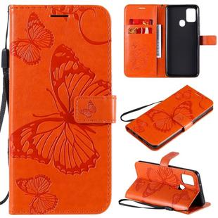 For Samsung Galaxy A21s 3D Butterflies Embossing Pattern Horizontal Flip Leather Case with Holder & Card Slot & Wallet(Orange)