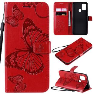 For Samsung Galaxy A21s 3D Butterflies Embossing Pattern Horizontal Flip Leather Case with Holder & Card Slot & Wallet(Red)