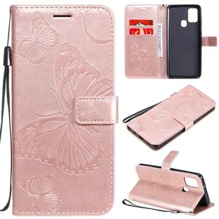 For Samsung Galaxy A21s 3D Butterflies Embossing Pattern Horizontal Flip Leather Case with Holder & Card Slot & Wallet(Rose Gold)