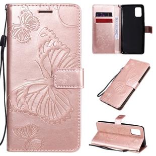 For Samsung Galaxy A31 3D Butterflies Embossing Pattern Horizontal Flip Leather Case with Holder & Card Slot & Wallet(Rose Gold)