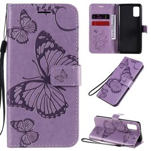 For Samsung Galaxy A41 3D Butterflies Embossing Pattern Horizontal Flip Leather Case with Holder & Card Slot & Wallet(Purple)