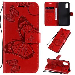 For Samsung Galaxy A41 3D Butterflies Embossing Pattern Horizontal Flip Leather Case with Holder & Card Slot & Wallet(Red)