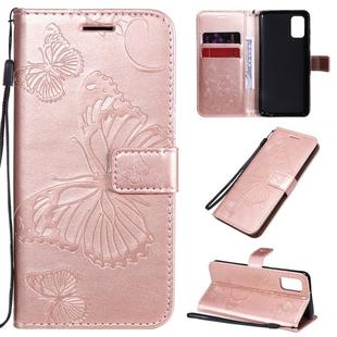 For Samsung Galaxy A41 3D Butterflies Embossing Pattern Horizontal Flip Leather Case with Holder & Card Slot & Wallet(Rose Gold)