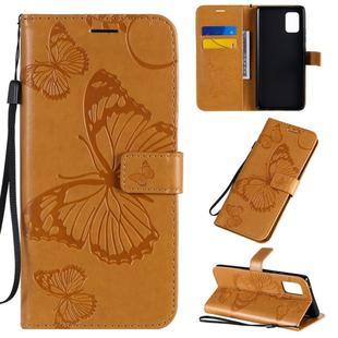 For Samsung Galaxy A71 5G 3D Butterflies Embossing Pattern Horizontal Flip Leather Case with Holder & Card Slot & Wallet(Yellow)