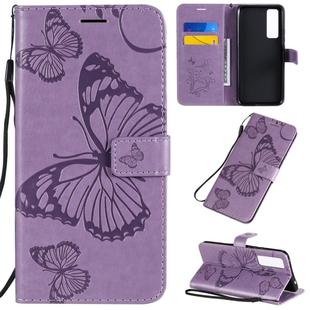 For Huawei Nova 7 3D Butterflies Embossing Pattern Horizontal Flip Leather Case with Holder & Card Slot & Wallet(Purple)