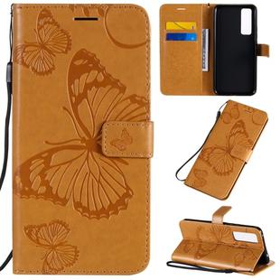 For Huawei Nova 7 3D Butterflies Embossing Pattern Horizontal Flip Leather Case with Holder & Card Slot & Wallet(Yellow)
