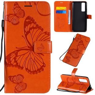 For Huawei Nova 7 3D Butterflies Embossing Pattern Horizontal Flip Leather Case with Holder & Card Slot & Wallet(Orange)