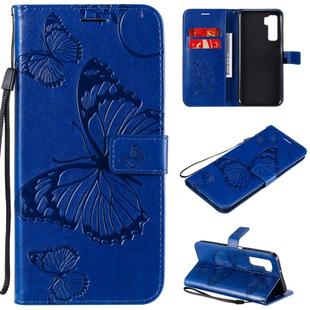For Huawei Nova 7 SE / P40 Lite 5G 3D Butterflies Embossing Pattern Horizontal Flip Leather Case with Holder & Card Slot & Wallet(Blue)