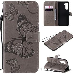 For Huawei Nova 7 SE / P40 Lite 5G 3D Butterflies Embossing Pattern Horizontal Flip Leather Case with Holder & Card Slot & Wallet(Grey)