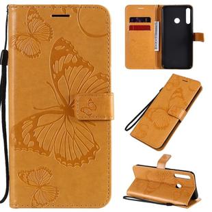 For Huawei Y7P / P40 Lite E / Honor 9C 3D Butterflies Embossing Pattern Horizontal Flip Leather Case with Holder & Card Slot & Wallet(Yellow)