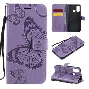 For Huawei P Smart(2020) 3D Butterflies Embossing Pattern Horizontal Flip Leather Case with Holder & Card Slot & Wallet(Purple)