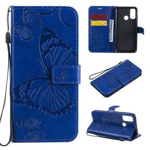 For Huawei P Smart(2020) 3D Butterflies Embossing Pattern Horizontal Flip Leather Case with Holder & Card Slot & Wallet(Blue)