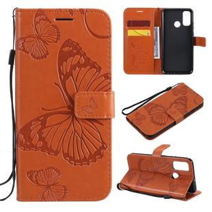 For Huawei P Smart(2020) 3D Butterflies Embossing Pattern Horizontal Flip Leather Case with Holder & Card Slot & Wallet(Orange)