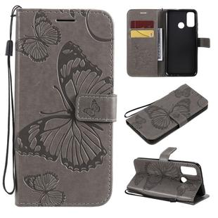 For Huawei P Smart(2020) 3D Butterflies Embossing Pattern Horizontal Flip Leather Case with Holder & Card Slot & Wallet(Grey)