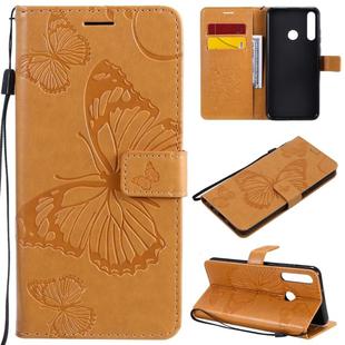 For Huawei Y6P 3D Butterflies Embossing Pattern Horizontal Flip Leather Case with Holder & Card Slot & Wallet(Yellow)