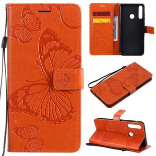 For Huawei Y6P 3D Butterflies Embossing Pattern Horizontal Flip Leather Case with Holder & Card Slot & Wallet(Orange)