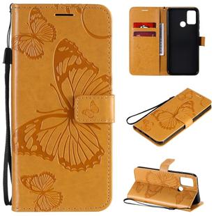 For Huawei Honor 9A 3D Butterflies Embossing Pattern Horizontal Flip Leather Case with Holder & Card Slot & Wallet(Yellow)