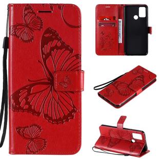 For Huawei Honor 9A 3D Butterflies Embossing Pattern Horizontal Flip Leather Case with Holder & Card Slot & Wallet(Red)