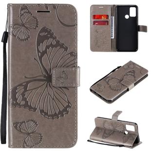 For Huawei Honor 9A 3D Butterflies Embossing Pattern Horizontal Flip Leather Case with Holder & Card Slot & Wallet(Grey)