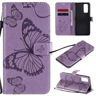 For Huawei Honor 30 Pro / 30 Pro Plus 3D Butterflies Embossing Pattern Horizontal Flip Leather Case with Holder & Card Slot & Wallet(Purple)