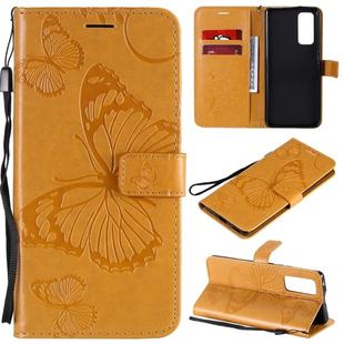 For Huawei Honor 30 Pro / 30 Pro Plus 3D Butterflies Embossing Pattern Horizontal Flip Leather Case with Holder & Card Slot & Wallet(Yellow)