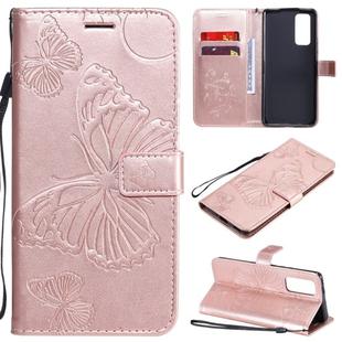 For Huawei Honor 30 Pro / 30 Pro Plus 3D Butterflies Embossing Pattern Horizontal Flip Leather Case with Holder & Card Slot & Wallet(Rose Gold)