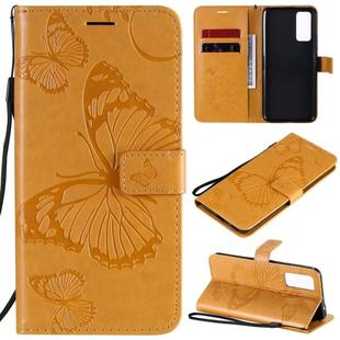 For Huawei Honor 30 3D Butterflies Embossing Pattern Horizontal Flip Leather Case with Holder & Card Slot & Wallet(Yellow)