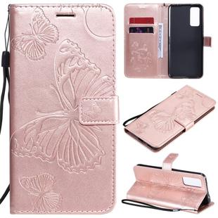 For Huawei Honor 30 3D Butterflies Embossing Pattern Horizontal Flip Leather Case with Holder & Card Slot & Wallet(Rose Gold)