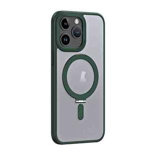 For iPhone 15 Pro Max Skin Feel MagSafe Shockproof Phone Case with Holder(Dark Green)