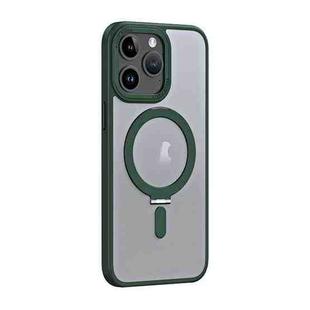 For iPhone 15 Pro Skin Feel MagSafe Shockproof Phone Case with Holder(Dark Green)