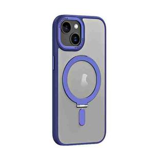 For iPhone 15 Skin Feel MagSafe Shockproof Phone Case with Holder(Dark Blue)