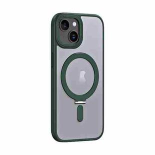 For iPhone 15 Skin Feel MagSafe Shockproof Phone Case with Holder(Dark Green)